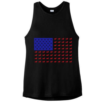 American Flag Dachshund Dog Ladies PosiCharge Tri-Blend Wicking Tank