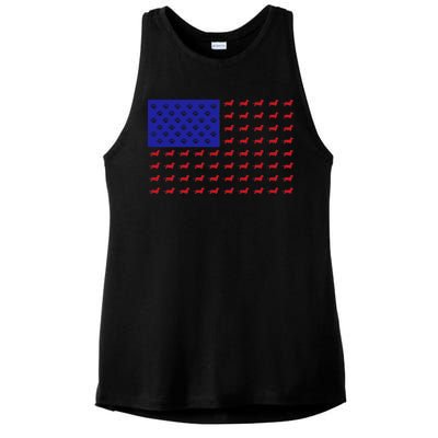 American Flag Dachshund Dog Ladies PosiCharge Tri-Blend Wicking Tank