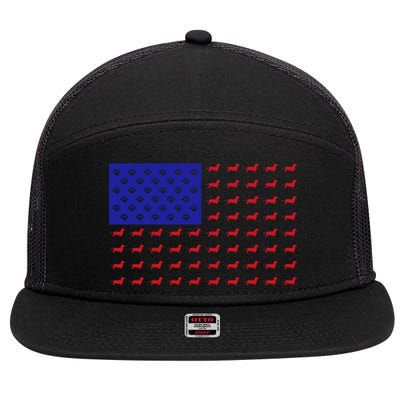 American Flag Dachshund Dog 7 Panel Mesh Trucker Snapback Hat