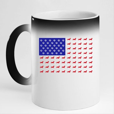 American Flag Dachshund Dog 11oz Black Color Changing Mug