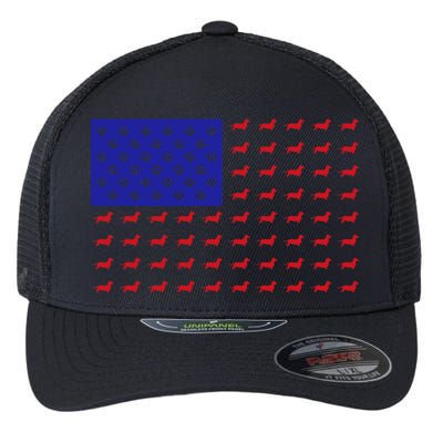 American Flag Dachshund Dog Flexfit Unipanel Trucker Cap