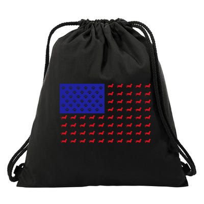American Flag Dachshund Dog Drawstring Bag