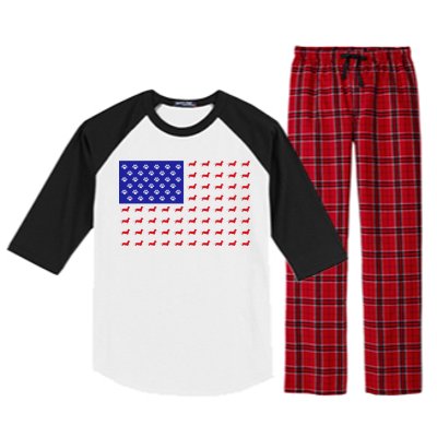 American Flag Dachshund Dog Raglan Sleeve Pajama Set