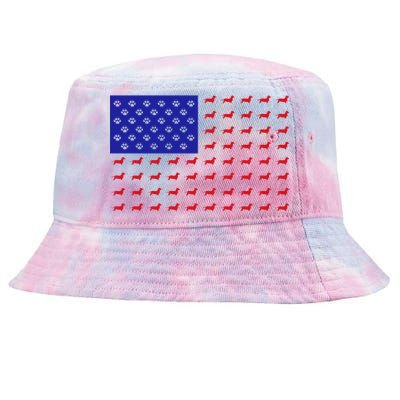 American Flag Dachshund Dog Tie-Dyed Bucket Hat