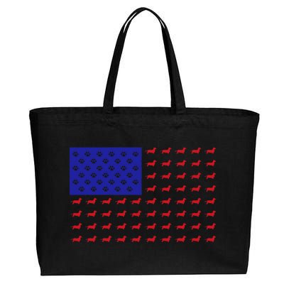 American Flag Dachshund Dog Cotton Canvas Jumbo Tote