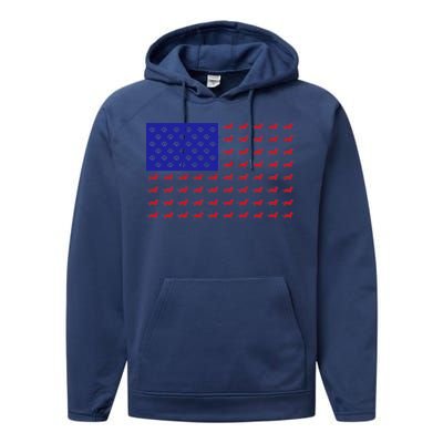 American Flag Dachshund Dog Performance Fleece Hoodie