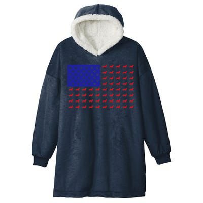 American Flag Dachshund Dog Hooded Wearable Blanket