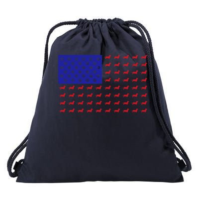 American Flag Dachshund Dog Drawstring Bag