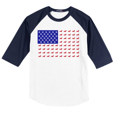 American Flag Dachshund Dog Baseball Sleeve Shirt