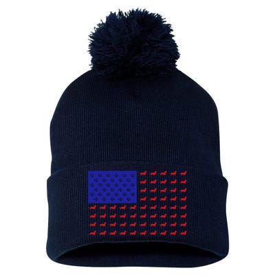 American Flag Dachshund Dog Pom Pom 12in Knit Beanie