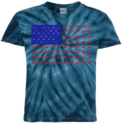 American Flag Dachshund Dog Kids Tie-Dye T-Shirt