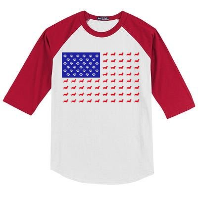 American Flag Dachshund Dog Kids Colorblock Raglan Jersey