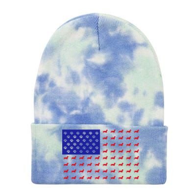 American Flag Dachshund Dog Tie Dye 12in Knit Beanie