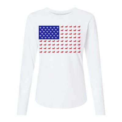 American Flag Dachshund Dog Womens Cotton Relaxed Long Sleeve T-Shirt