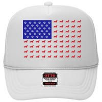 American Flag Dachshund Dog High Crown Mesh Back Trucker Hat