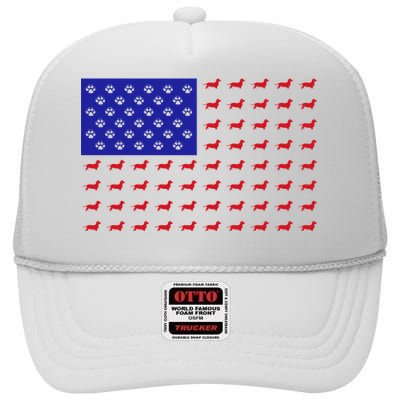 American Flag Dachshund Dog High Crown Mesh Back Trucker Hat