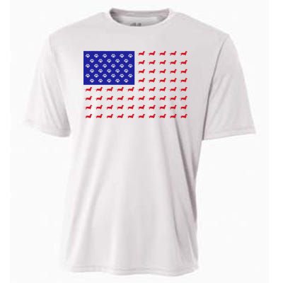 American Flag Dachshund Dog Cooling Performance Crew T-Shirt