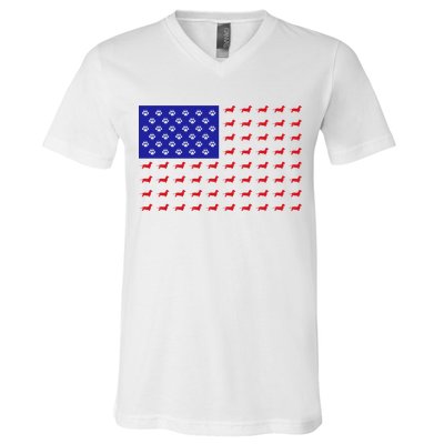 American Flag Dachshund Dog V-Neck T-Shirt