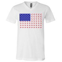 American Flag Dachshund Dog V-Neck T-Shirt