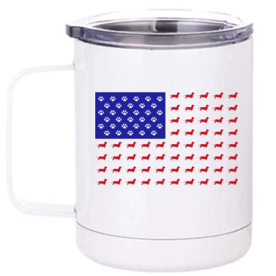 American Flag Dachshund Dog 12 oz Stainless Steel Tumbler Cup