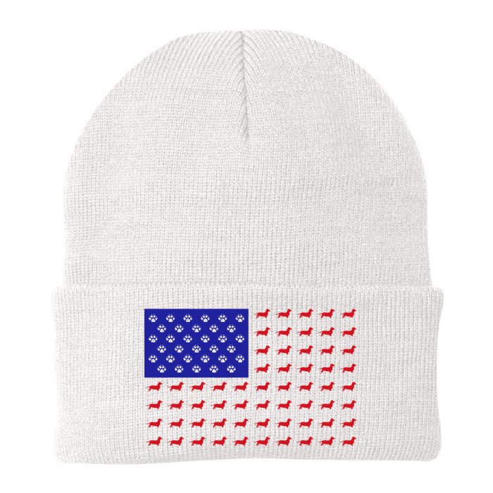 American Flag Dachshund Dog Knit Cap Winter Beanie