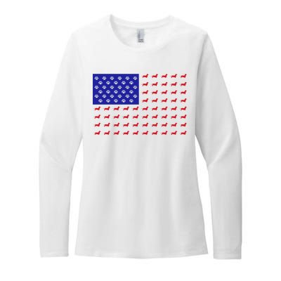 American Flag Dachshund Dog Womens CVC Long Sleeve Shirt