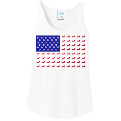 American Flag Dachshund Dog Ladies Essential Tank