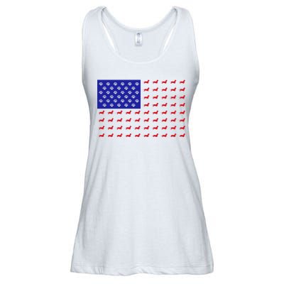 American Flag Dachshund Dog Ladies Essential Flowy Tank