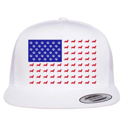 American Flag Dachshund Dog Flat Bill Trucker Hat