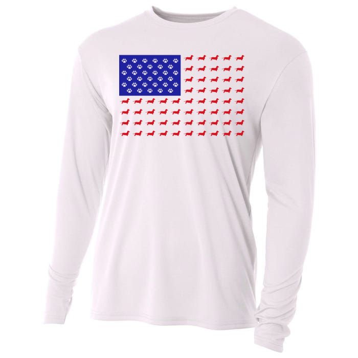 American Flag Dachshund Dog Cooling Performance Long Sleeve Crew