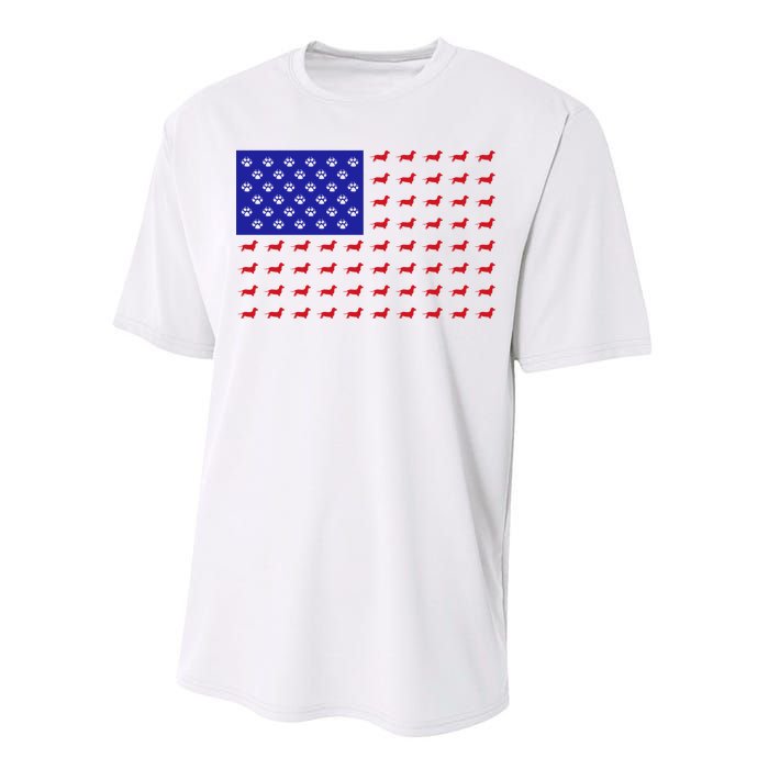 American Flag Dachshund Dog Performance Sprint T-Shirt