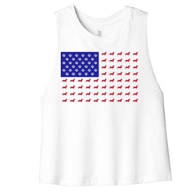 American Flag Dachshund Dog Women's Racerback Cropped Tank