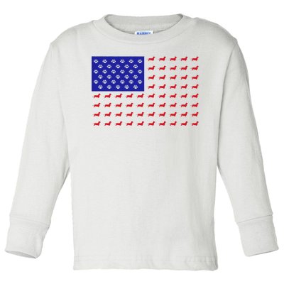 American Flag Dachshund Dog Toddler Long Sleeve Shirt