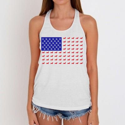 American Flag Dachshund Dog Women's Knotted Racerback Tank