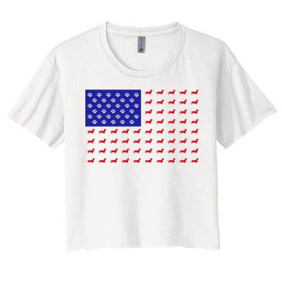 American Flag Dachshund Dog Women's Crop Top Tee