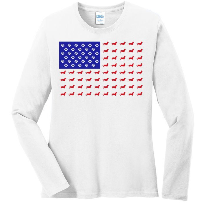 American Flag Dachshund Dog Ladies Long Sleeve Shirt