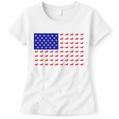 American Flag Dachshund Dog Womens T-Shirt