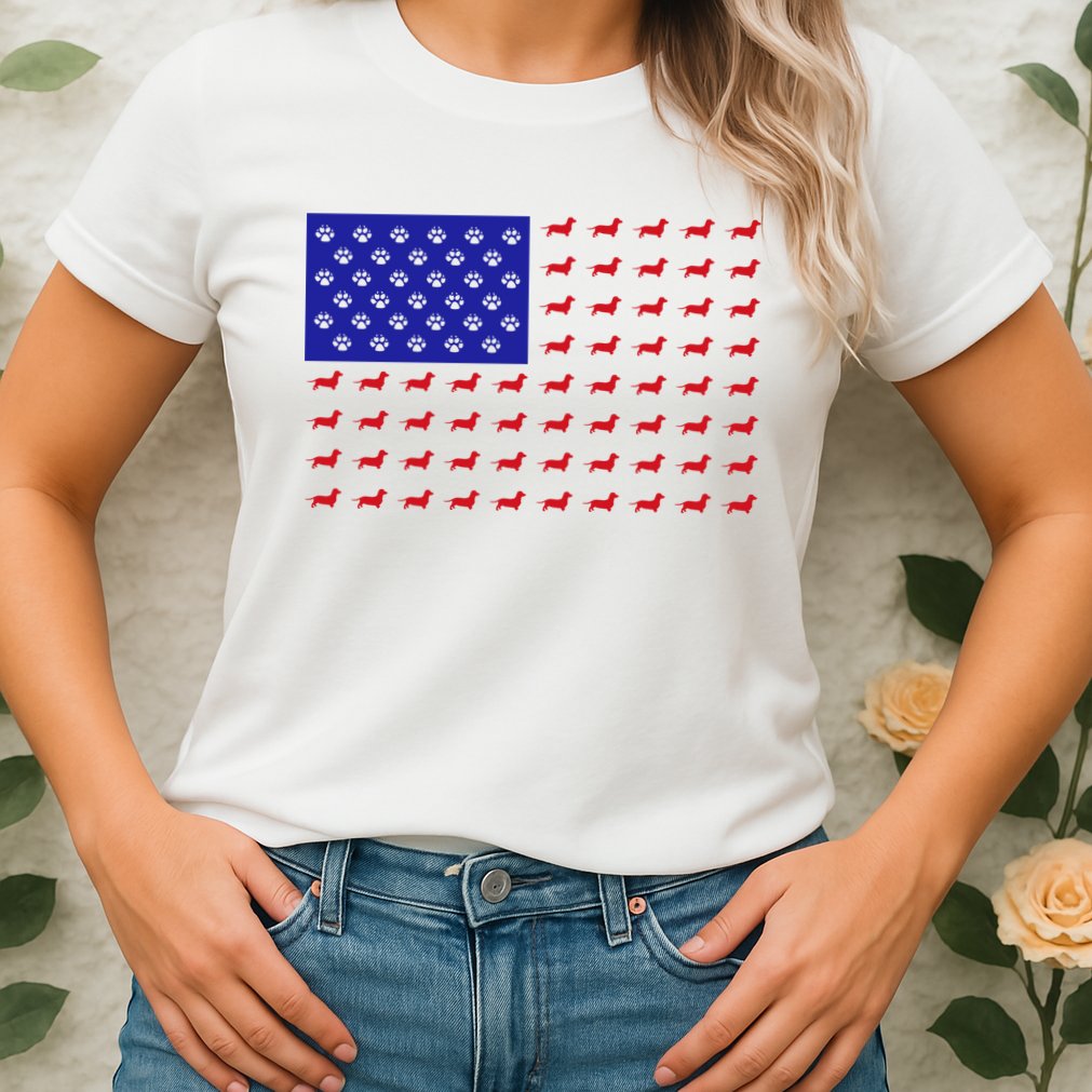 American Flag Dachshund Dog Womens T-Shirt