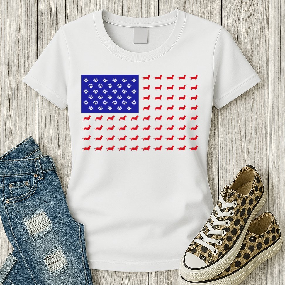 American Flag Dachshund Dog Womens T-Shirt