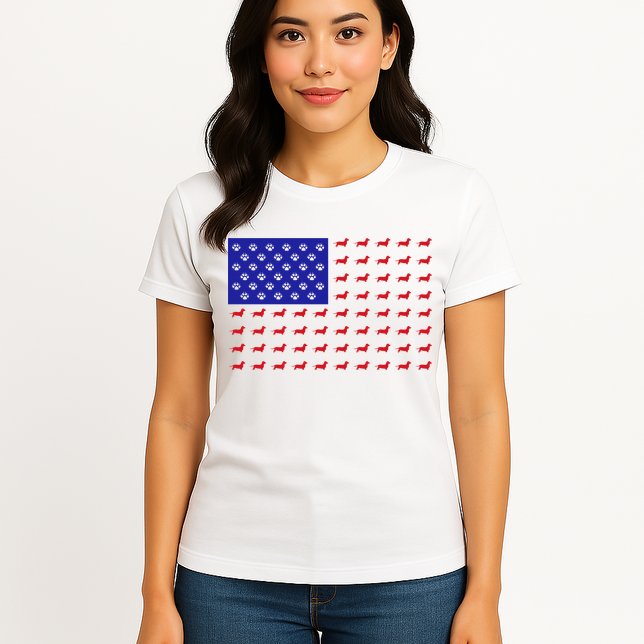American Flag Dachshund Dog Womens T-Shirt