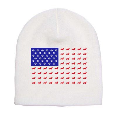 American Flag Dachshund Dog Short Acrylic Beanie