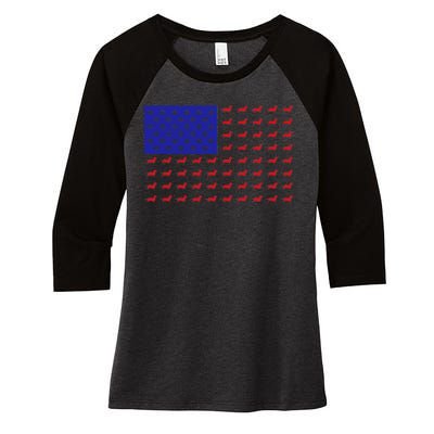 American Flag Dachshund Dog Women's Tri-Blend 3/4-Sleeve Raglan Shirt