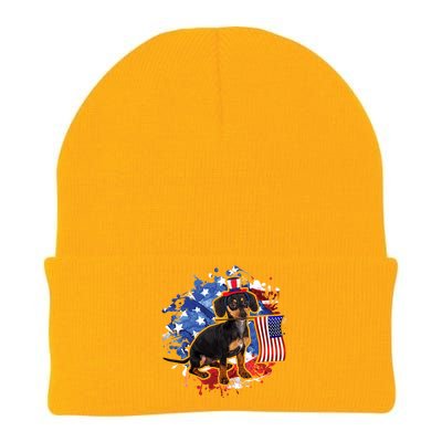 American Flag Dachshund Dog Cool Knit Cap Winter Beanie