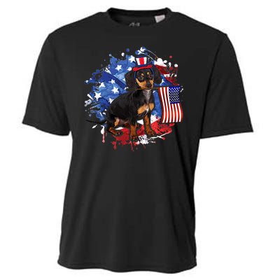 American Flag Dachshund Dog Cool Cooling Performance Crew T-Shirt