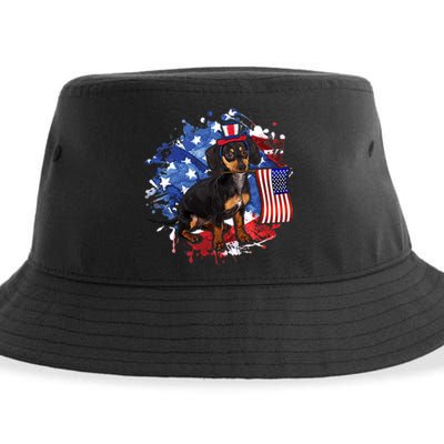 American Flag Dachshund Dog Cool Sustainable Bucket Hat