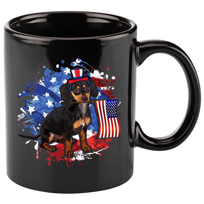 American Flag Dachshund Dog Cool 11oz C Handle Ceramic Mug