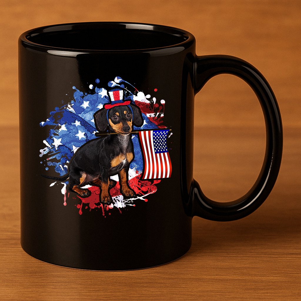 American Flag Dachshund Dog Cool 11oz C Handle Ceramic Mug