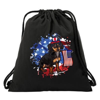 American Flag Dachshund Dog Cool Drawstring Bag