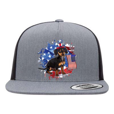 American Flag Dachshund Dog Cool Flat Bill Trucker Hat