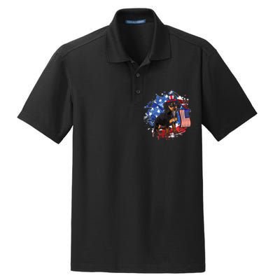 American Flag Dachshund Dog Cool Dry Zone Grid Polo